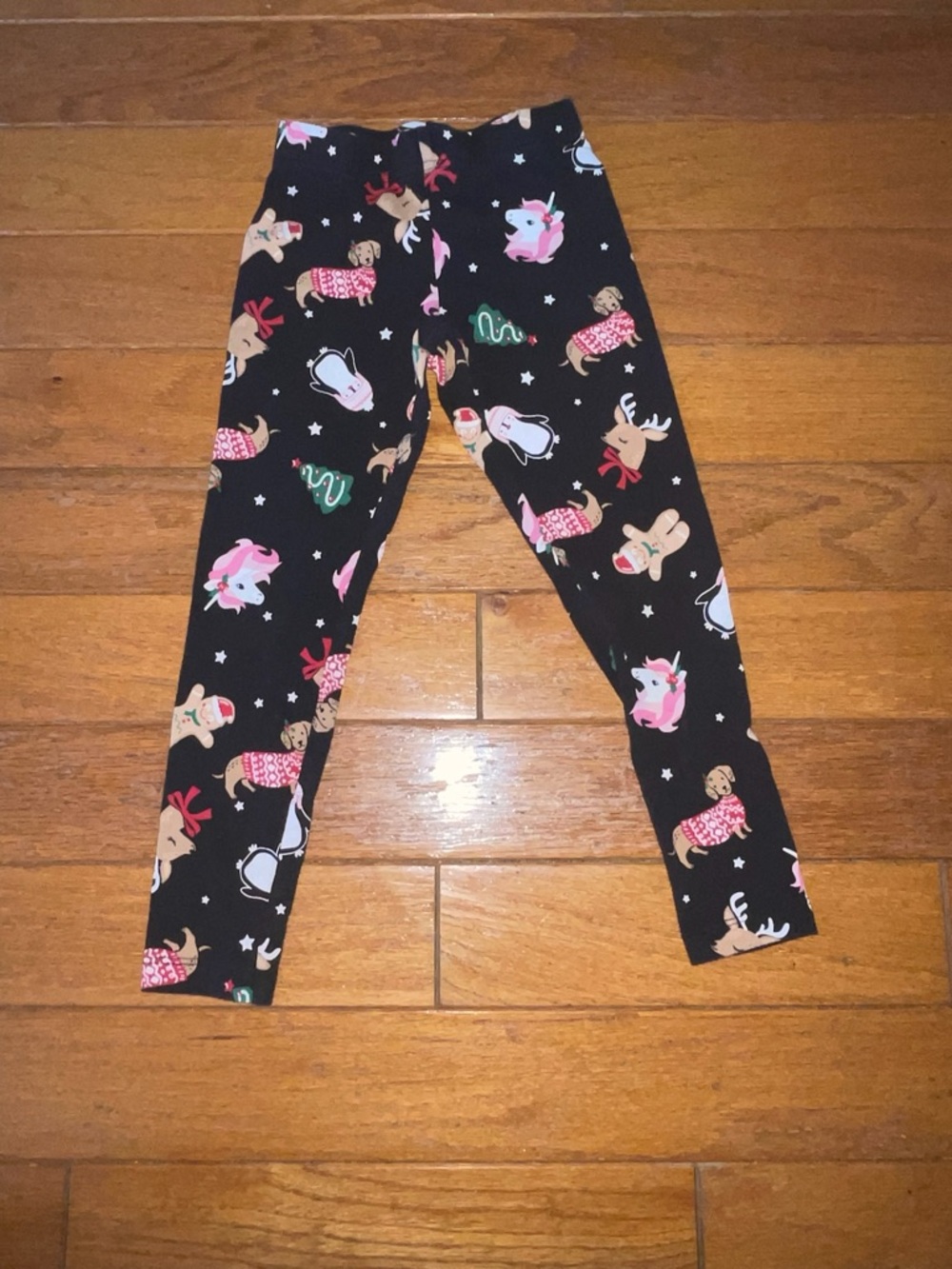 Holiday Time Black Leggings with Pink and Tan Holiday Animals